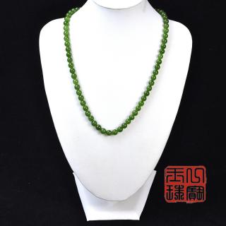 【批发正品天然玉石和田玉项链和田碧菠菜绿色玉项链 6--10mm规格】河